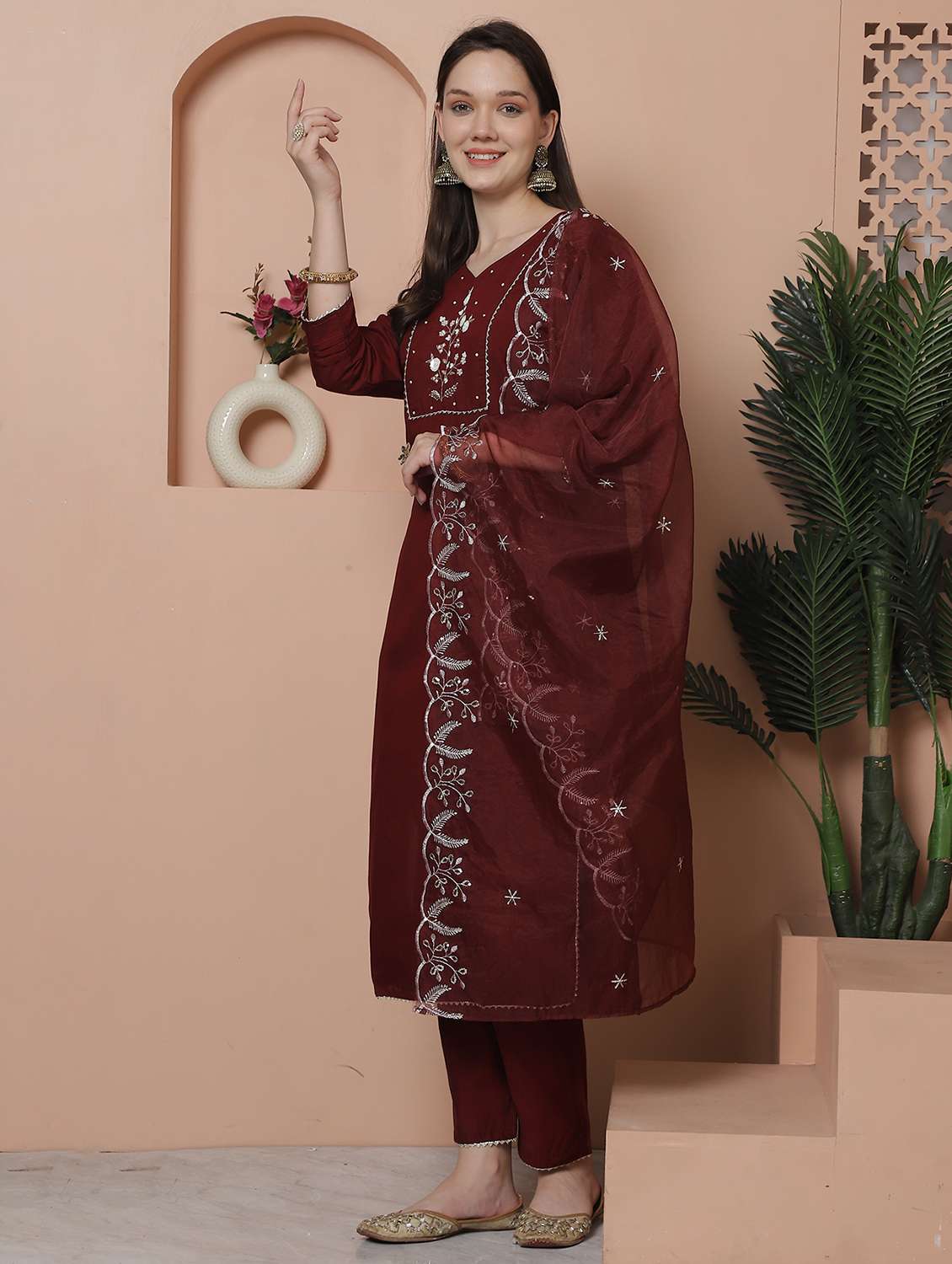 women three quarter sleeve kurta pant with dupatta set - 21743878 - Standard Image - 2