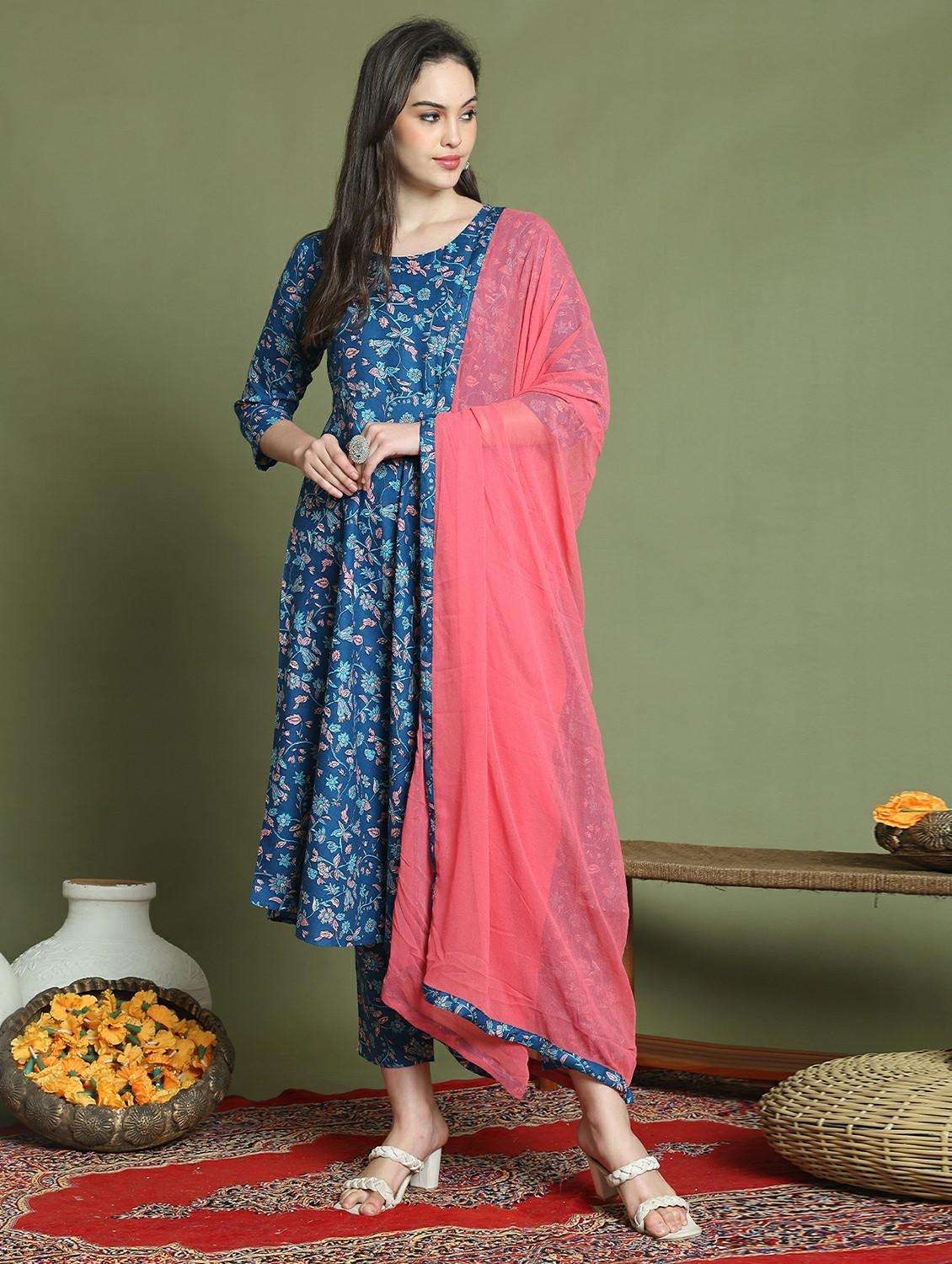 women three quarter sleeve kurta pant with dupatta set - 21743884 -  Standard Image - 2