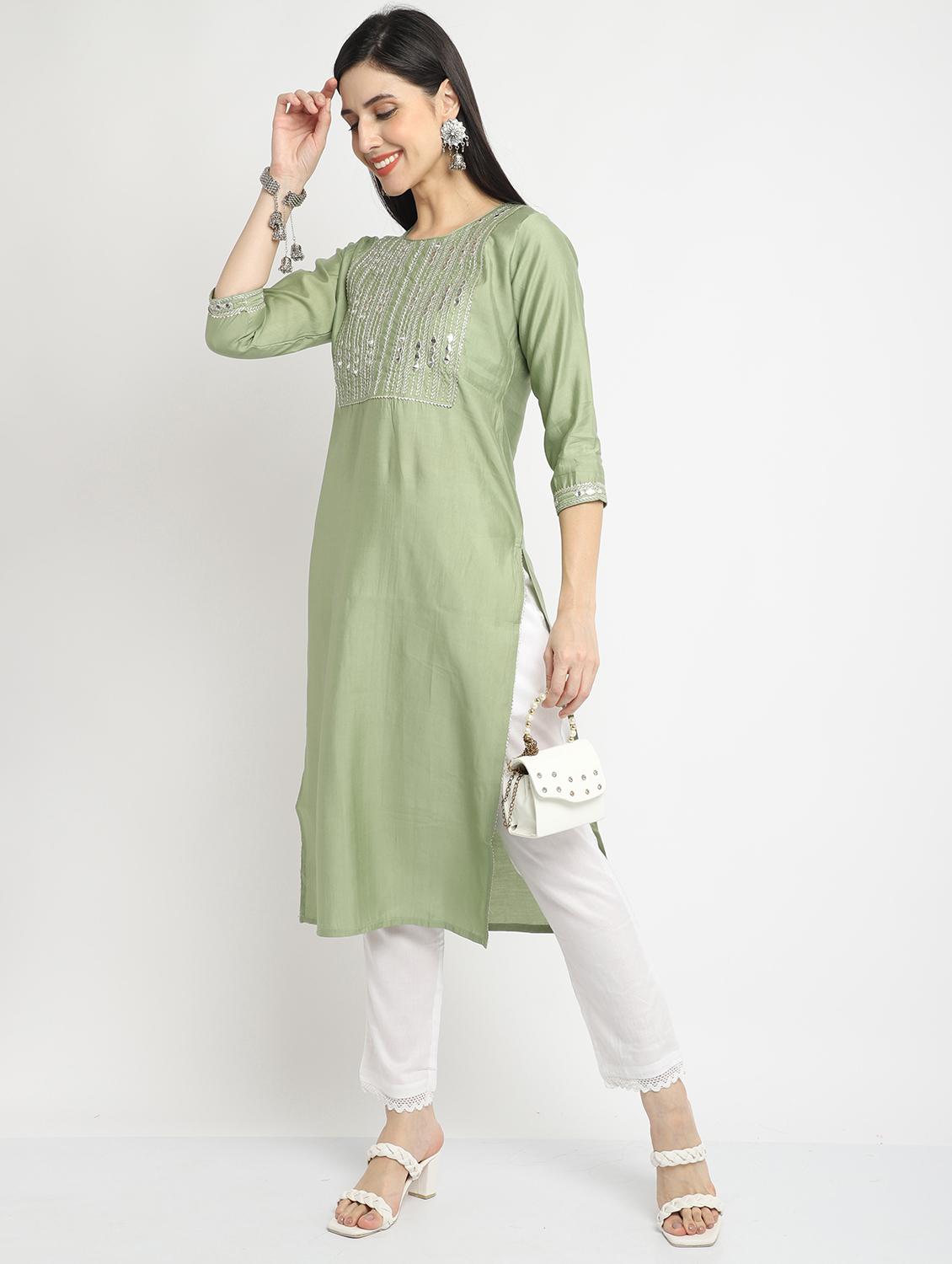women printed three quarter sleeve straight kurta - 21743918 - Standard Image - 2