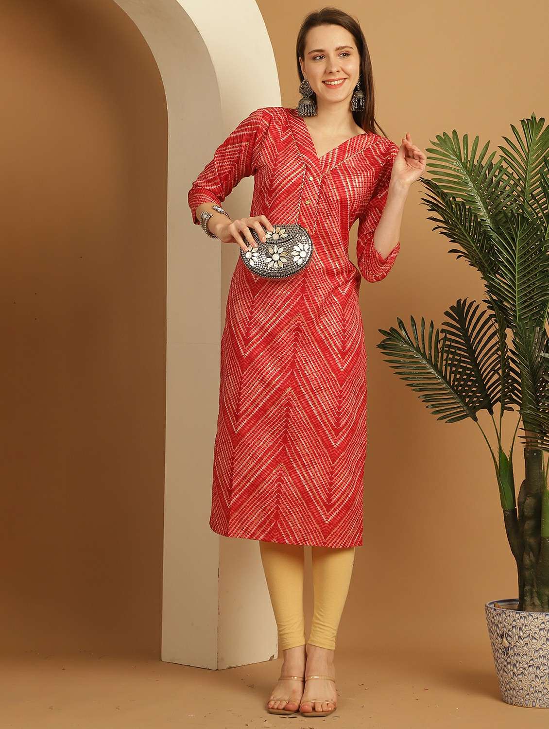 women printed three quarter sleeve straight kurta - 21743922 -  Standard Image - 2
