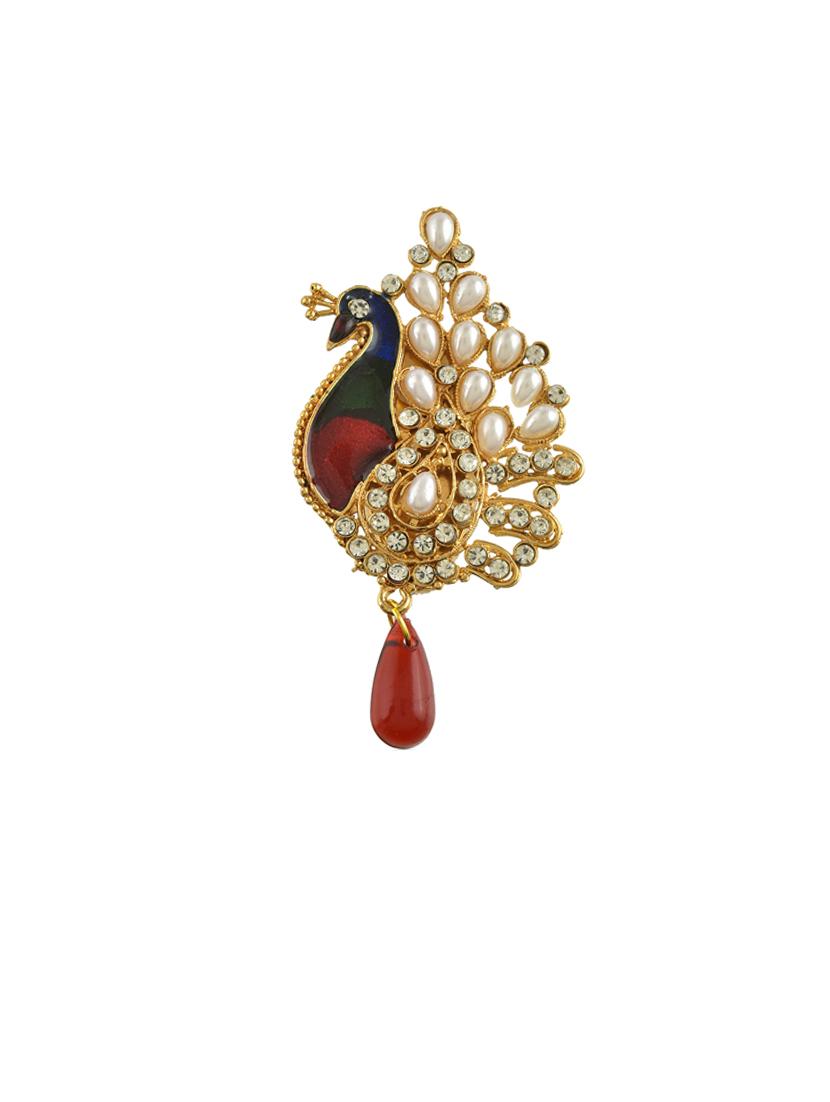 women brass gold pearls meenakari peacock shape brooch - 21743933 - Zoom Image - 0