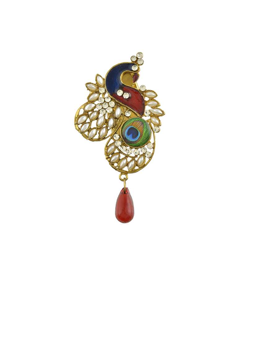 women brass gold pearls meenakari peacock shape brooch