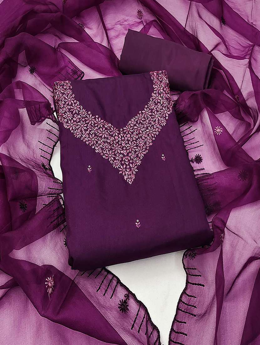 women embroidered unstitched suit set with dupatta
