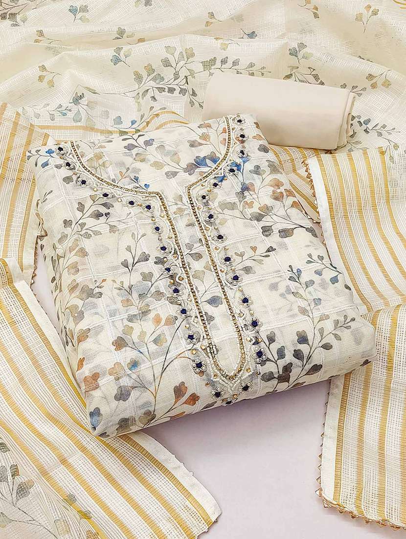 women printed unstitched suit set with dupatta