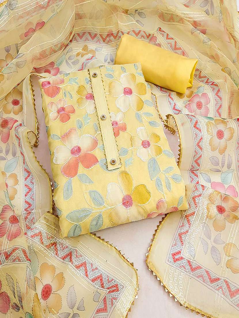 women printed unstitched suit set with dupatta