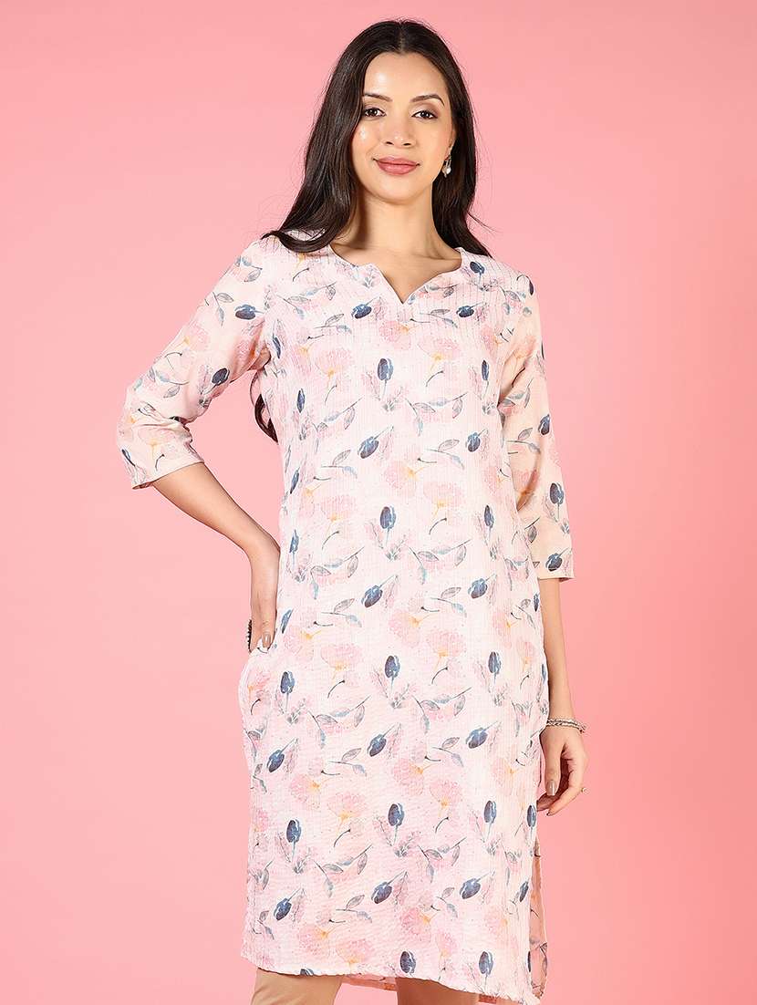 women three quarter sleeves straight kurta