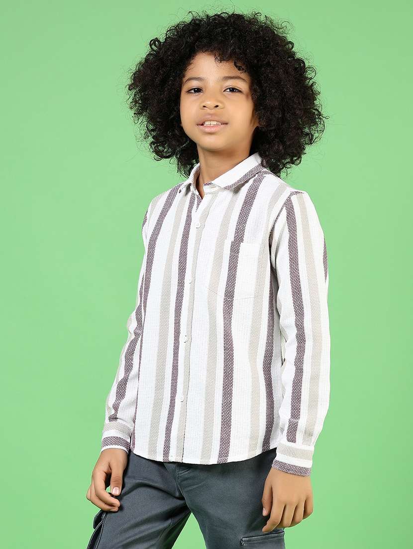 boys straaiped collared long sleeves shirt - 21744114 - Standard Image - 2