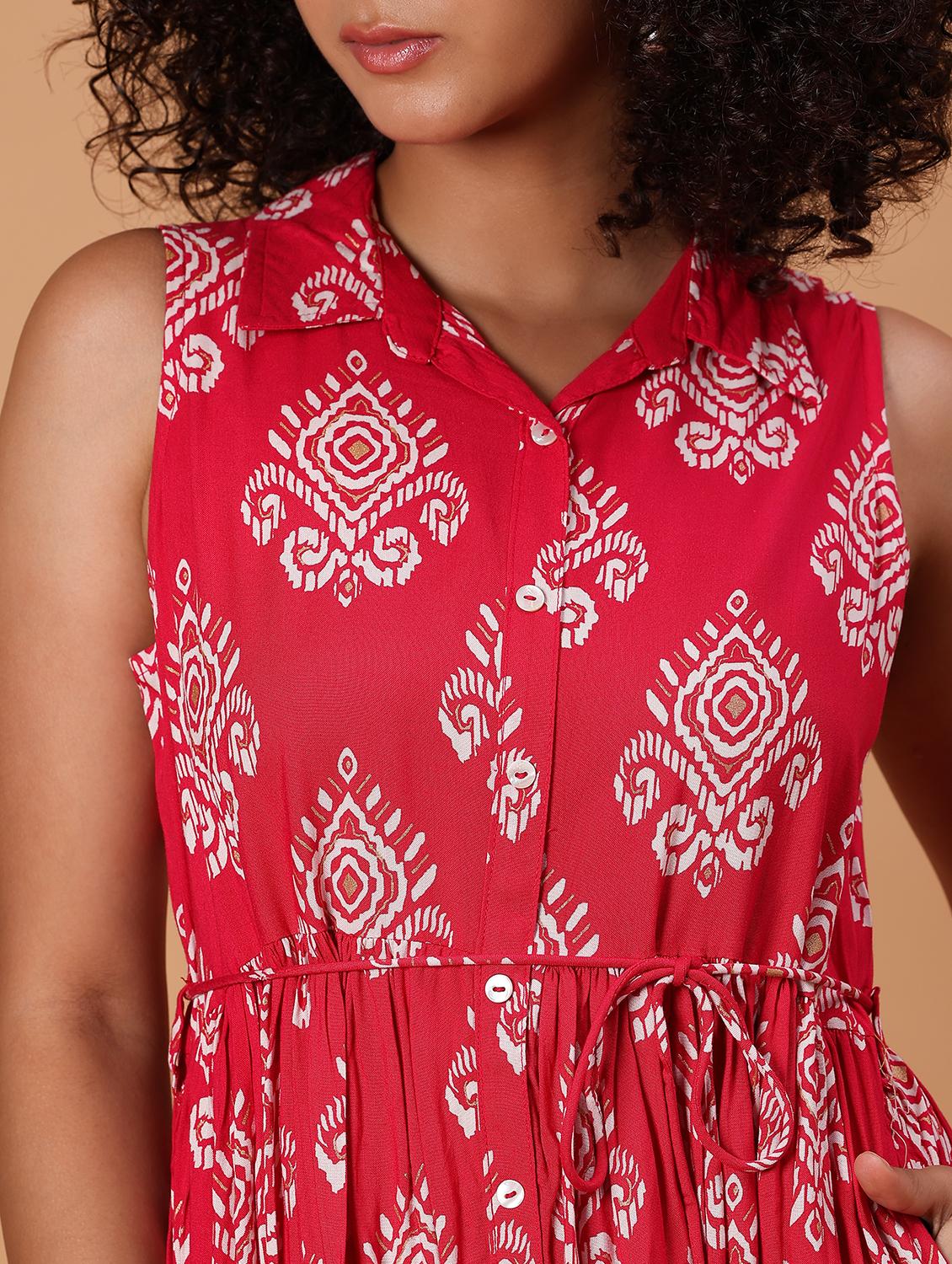 women pink printed sleeveess fit & flare ethnic dress - 21744147 - Standard Image - 2