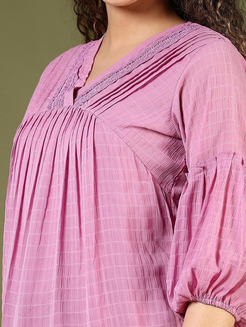 women lavender solid puff sleeve a-line top - 21744149 - Standard Image - 2