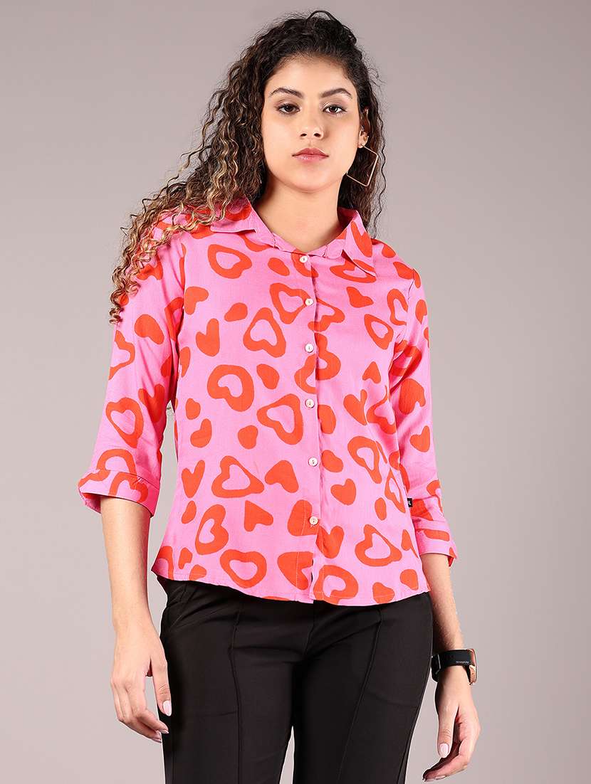 women pink printed collared regular shirt - 21744155 - Standard Image - 2