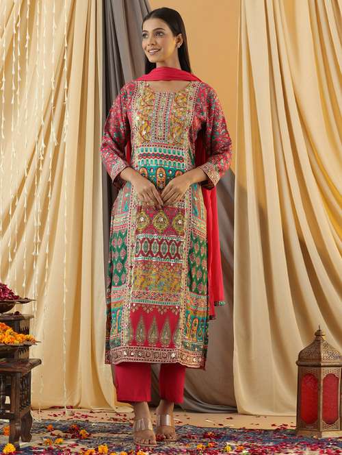 women printed kurta pant set with dupatta - 21744980 - Standard Image - 0