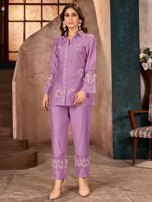 women embroidered top and trouser co-ord set - 21745495 - Standard Image - 0