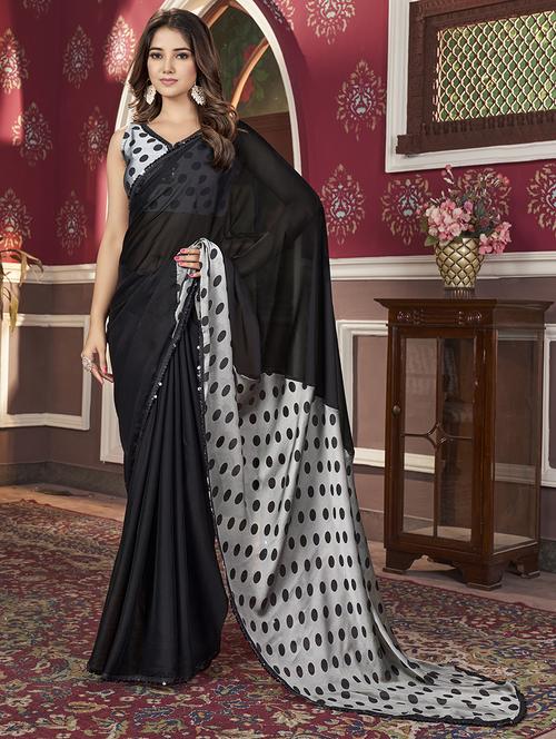 women black solid half and half lace work saree with blouse - 21745548 -  Standard Image - 0