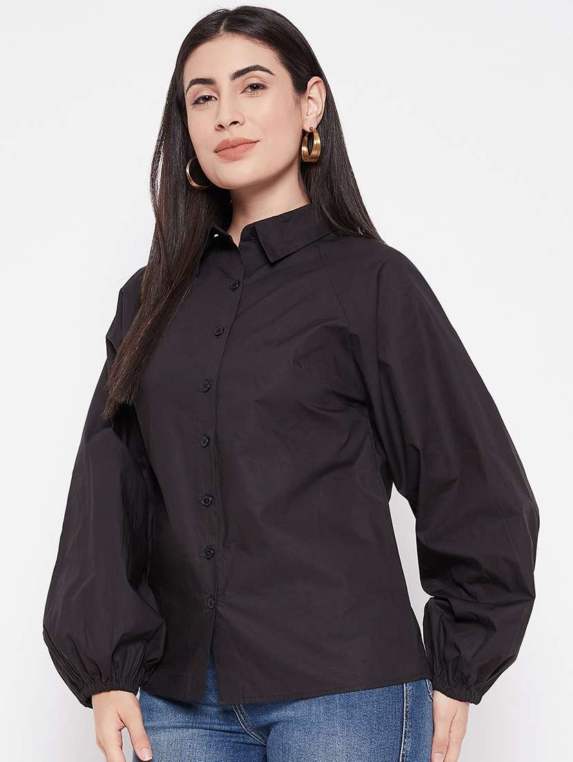 women long sleeves solid regular shirt - 21745702 - Standard Image - 2