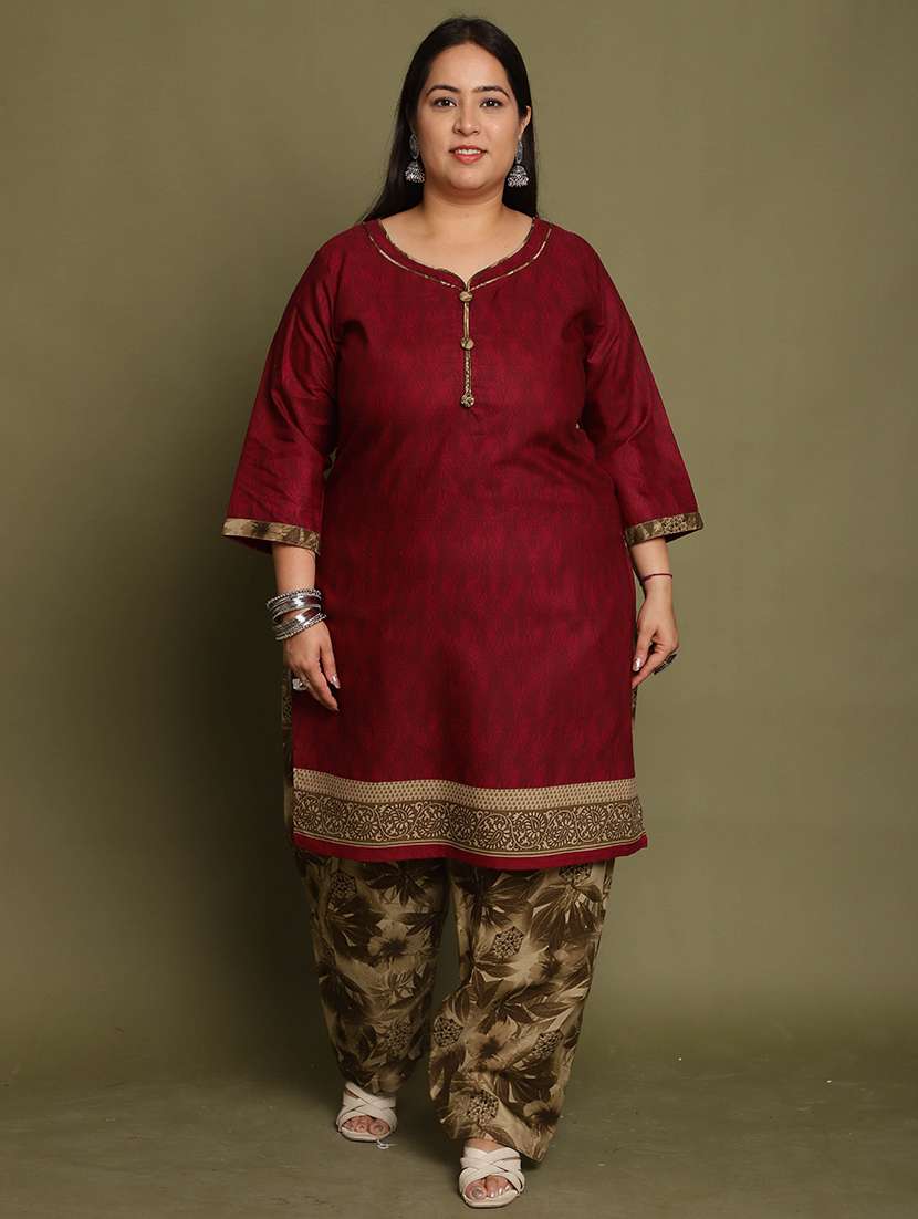 women printed plus size kurta salwar with dupatta set