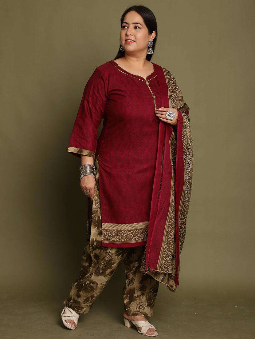 women printed plus size kurta salwar with dupatta set