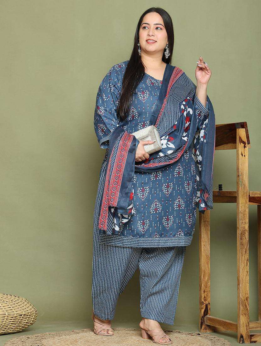 women printed plus size kurta salwar with dupatta set