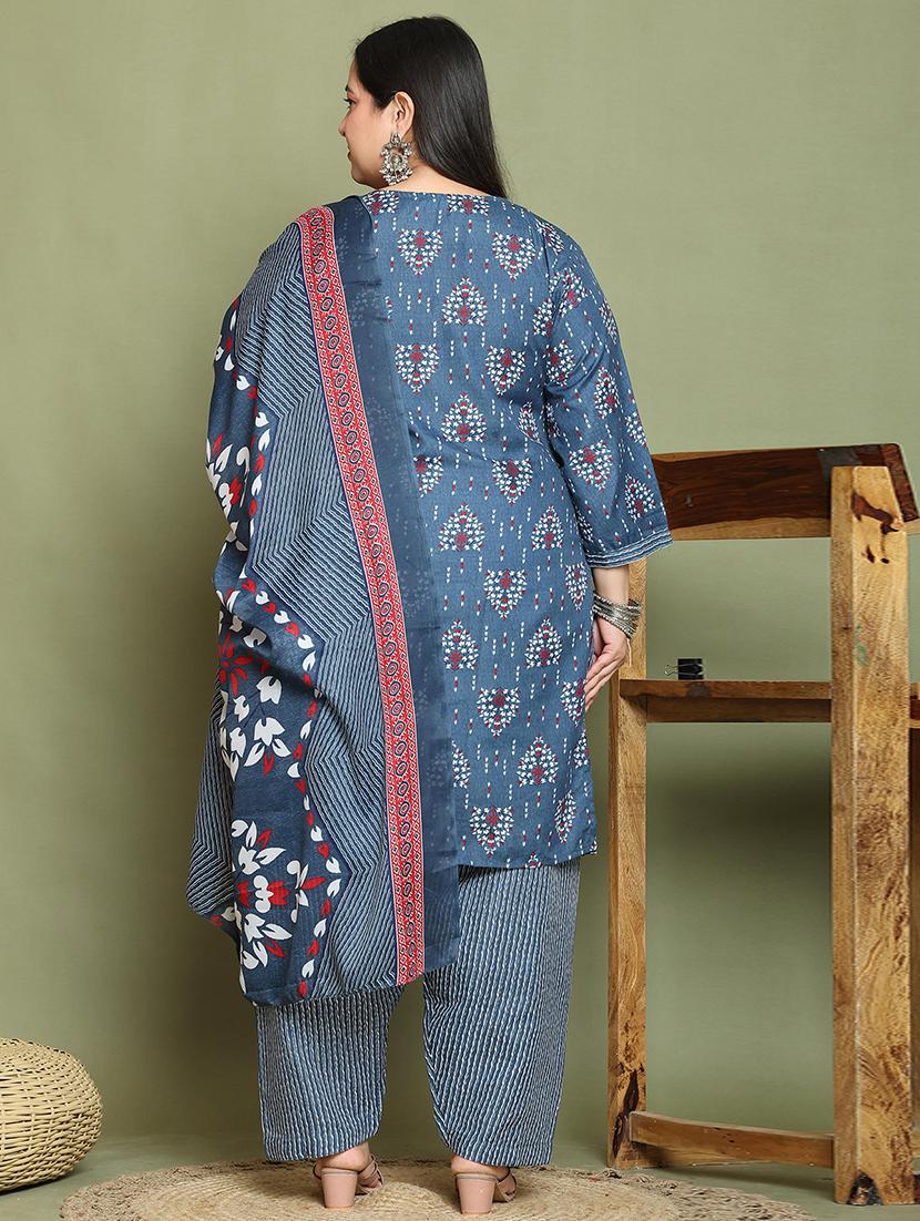 women printed plus size kurta salwar with dupatta set - 21745745 - Standard Image - 2