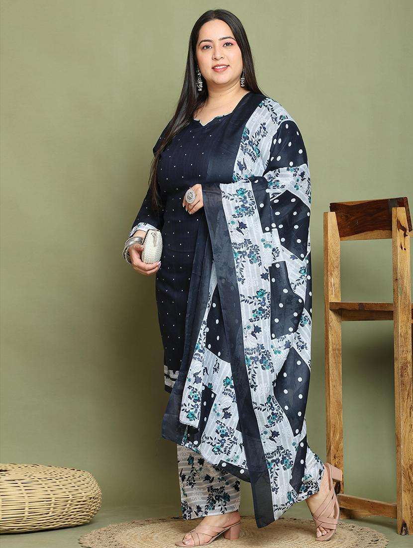 women printed plus size kurta salwar with dupatta set
