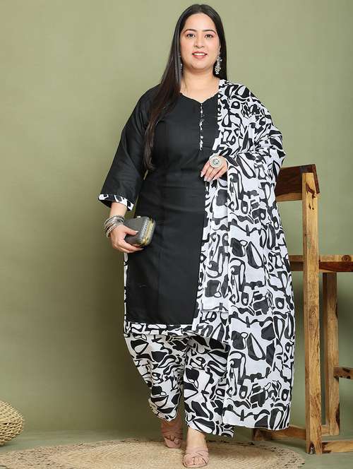 women printed plus size kurta salwar with dupatta set