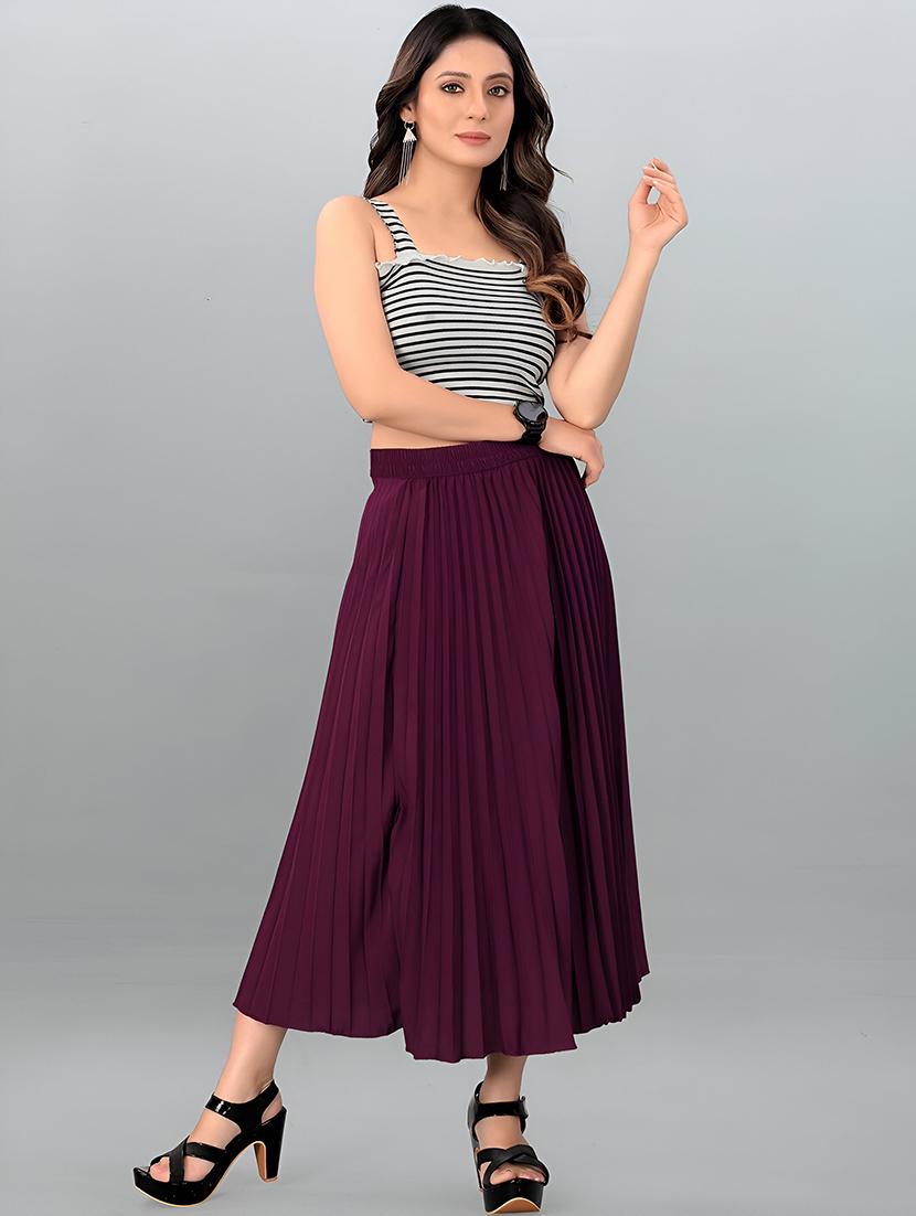 women solid high rise flared skirt - 21745808 - Standard Image - 2