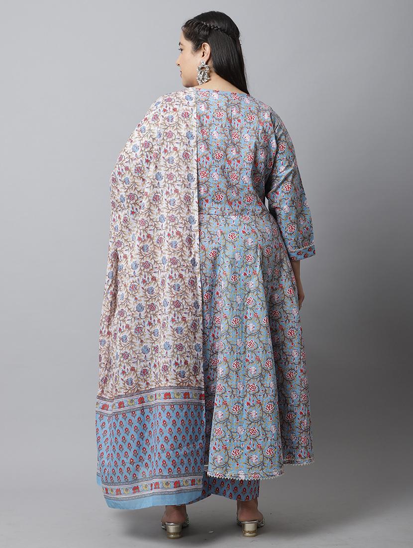 women plus size three quarter sleeve kurta pant with dupatta set - 21745811 - Standard Image - 2