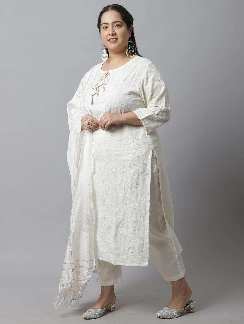women plus size three quarter sleeve kurta pant with dupatta set - 21745864 -  Standard Image - 2