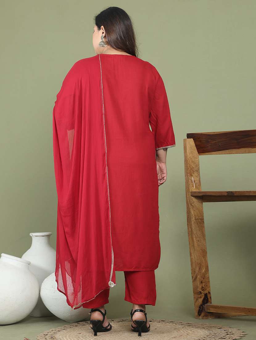 women plus size three quarter sleeve kurta pant with dupatta set - 21745879 -  Standard Image - 2