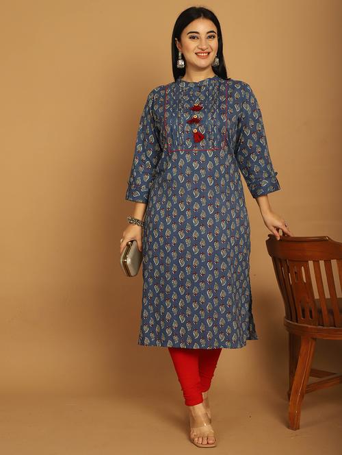 women printed three quarter sleeve straight kurta - 21745909 - Standard Image - 0