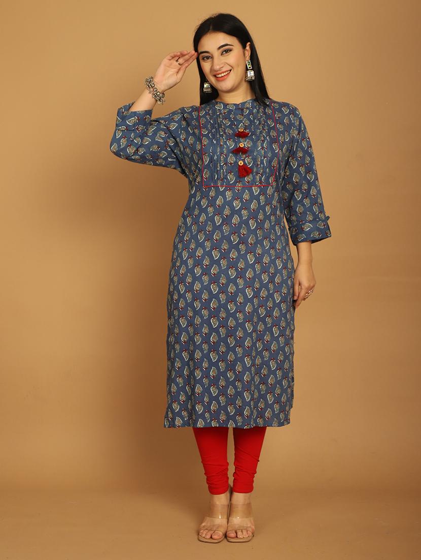 women printed three quarter sleeve straight kurta - 21745909 - Standard Image - 2