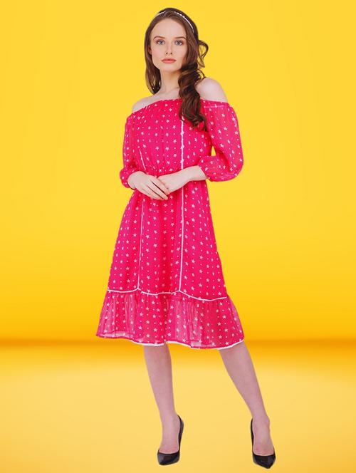 women printed off shoulder dress - 21745920 - Standard Image - 0