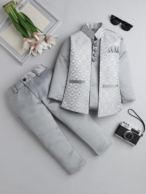 boys self design sherwani with jacket - 21745934 - Standard Image - 0