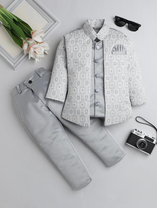boys self design sherwani with jacket - 21745937 - Standard Image - 0