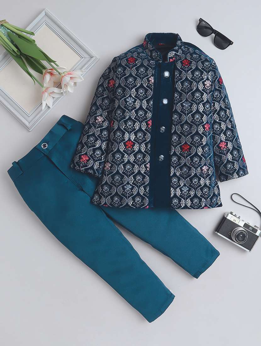 boys embroidered long sleeve suit set