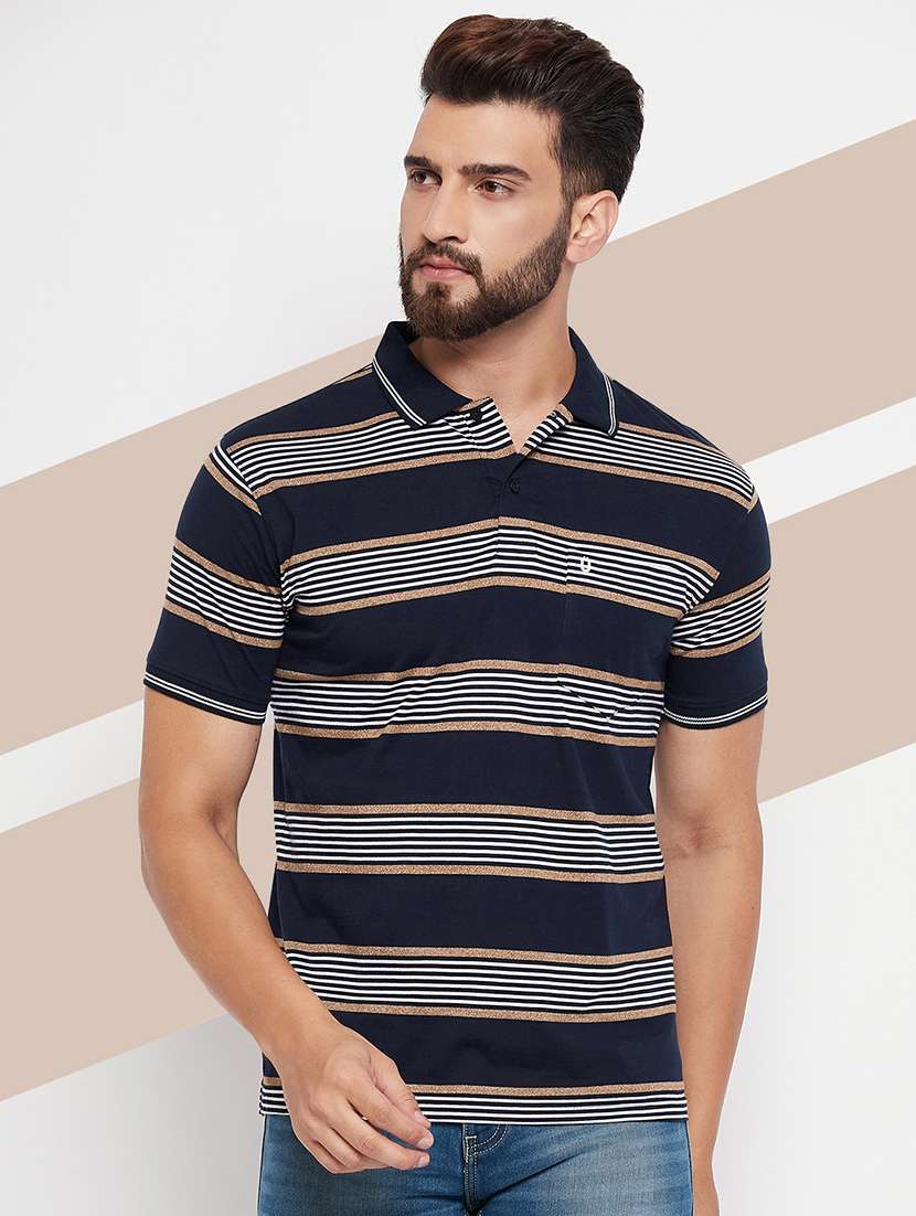men short sleeves striped polo t-shirt