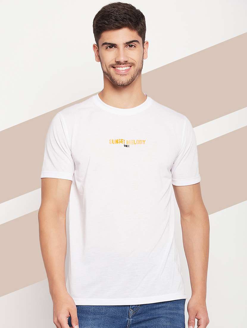 men short sleeves chest print t-shirt