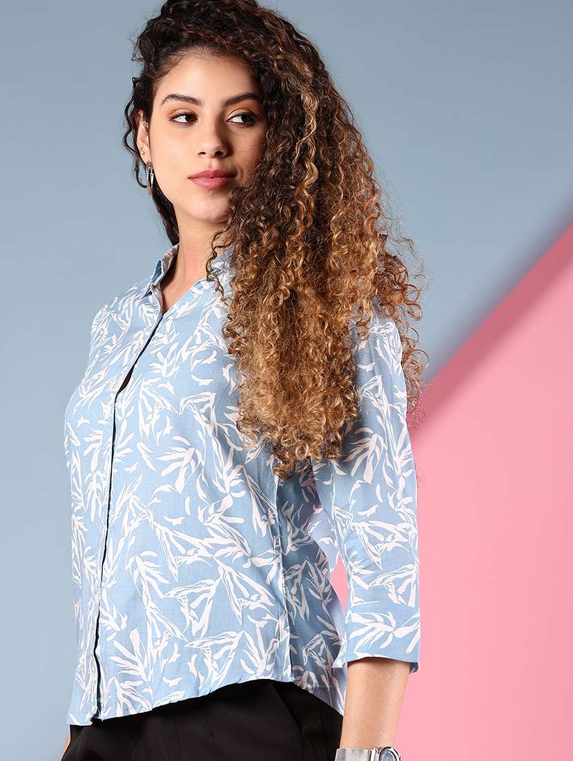women light blue printed collared regular shirt - 21746170 - Standard Image - 2