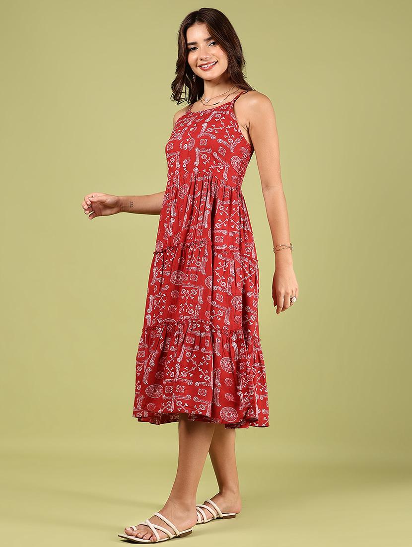 women red printed shoulder strap tiered ethnic dress - 21746191 - Standard Image - 2