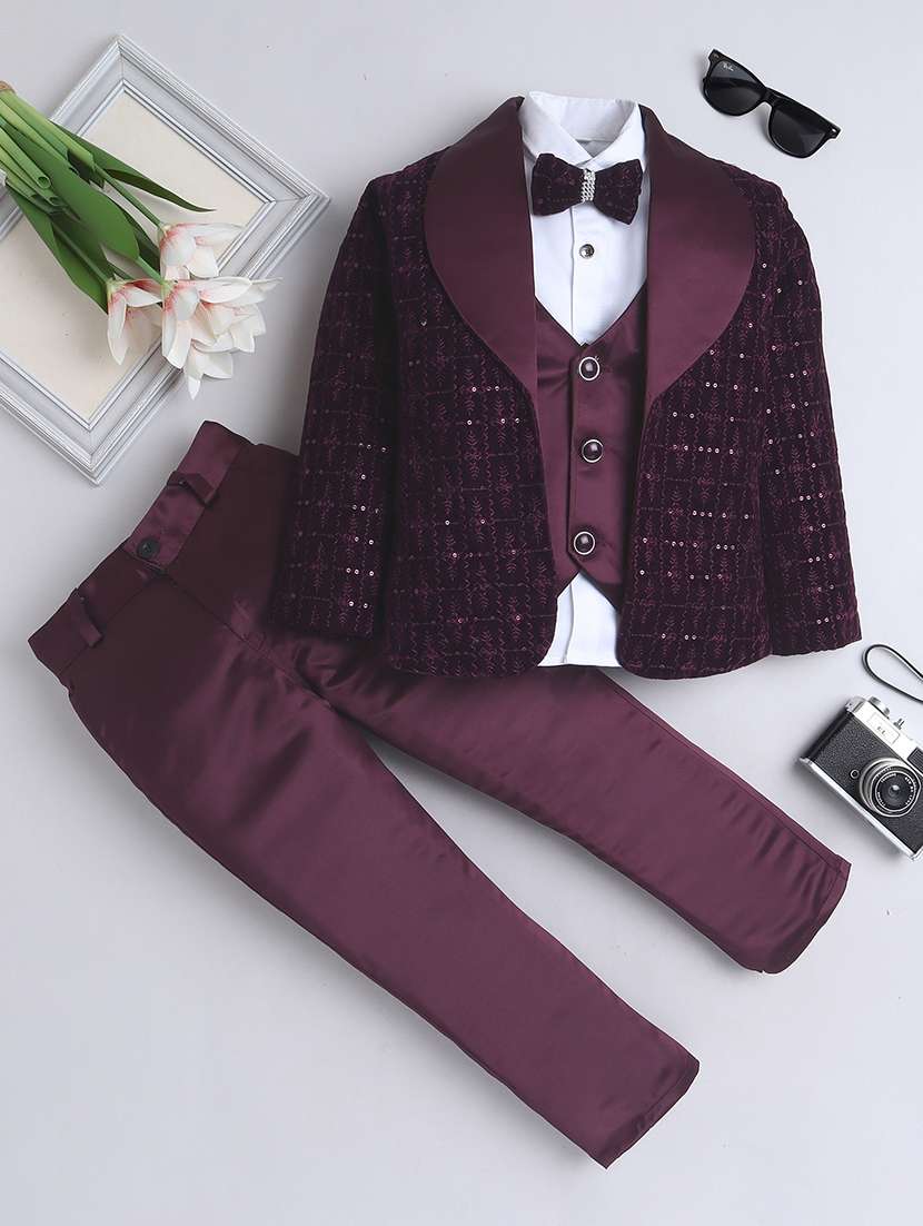 boys embroidered three piece suit set