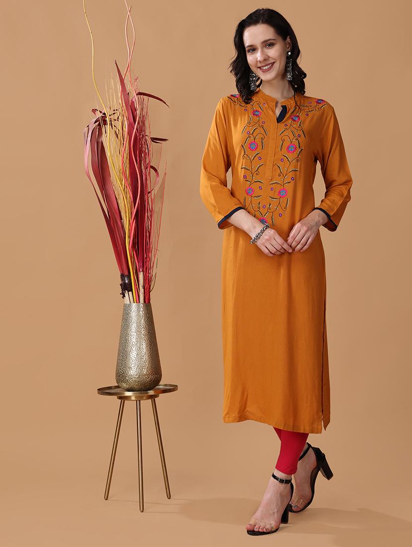 women embroidered long sleeve straight kurta - 21746464 - Zoom Image - 0