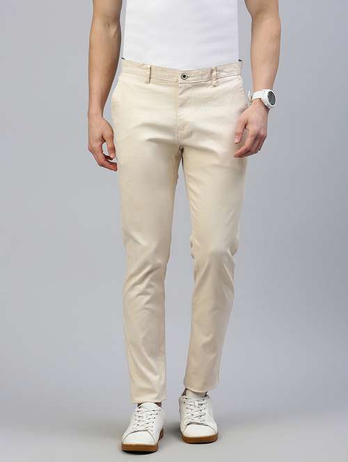 men mid rise solid flat front casual trouser - 21746572 - Standard Image - 0