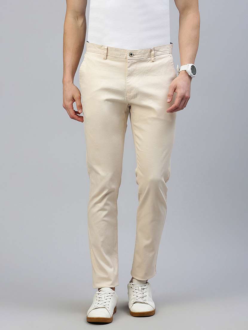 men mid rise solid flat front casual trouser - 21746572 - Zoom Image - 0
