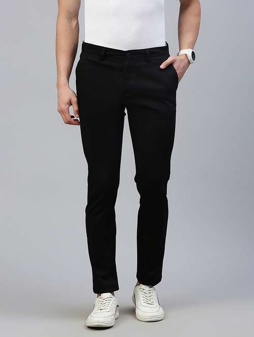 men mid rise solid flat front casual trouser - 21746576 - Standard Image - 0