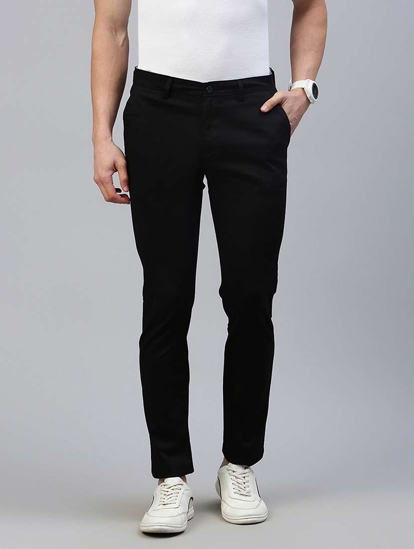 men mid rise solid flat front casual trouser - 21746576 - Zoom Image - 0