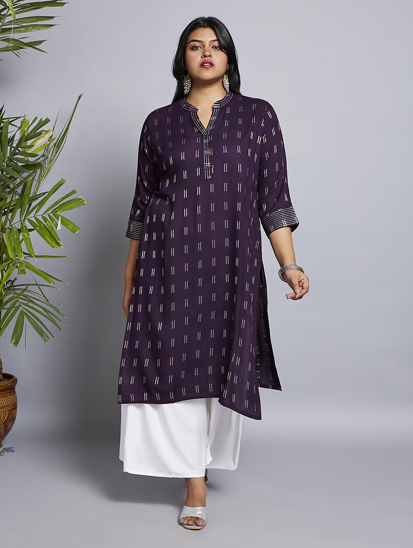 women printed three quater sleeve plus size straight kurta
