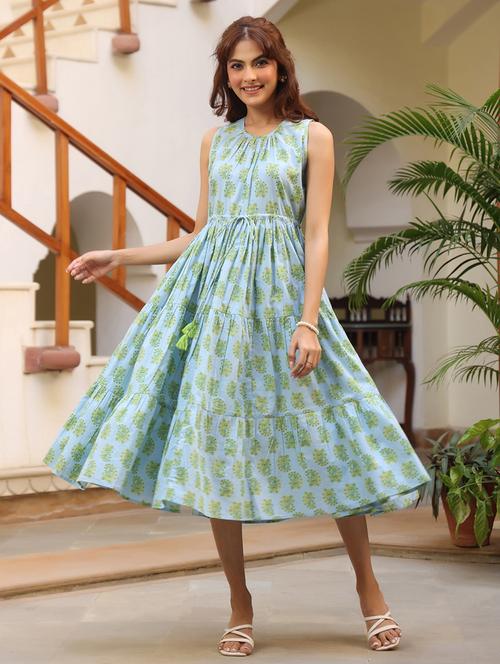 light blue cotton tiered dress - 21746649 - Standard Image - 0