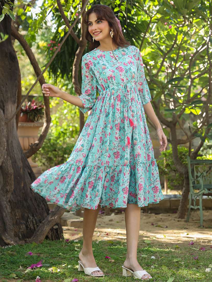 Turquoise Georgette Tiered  Dress