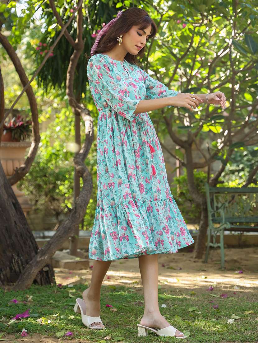 Turquoise Georgette Tiered  Dress