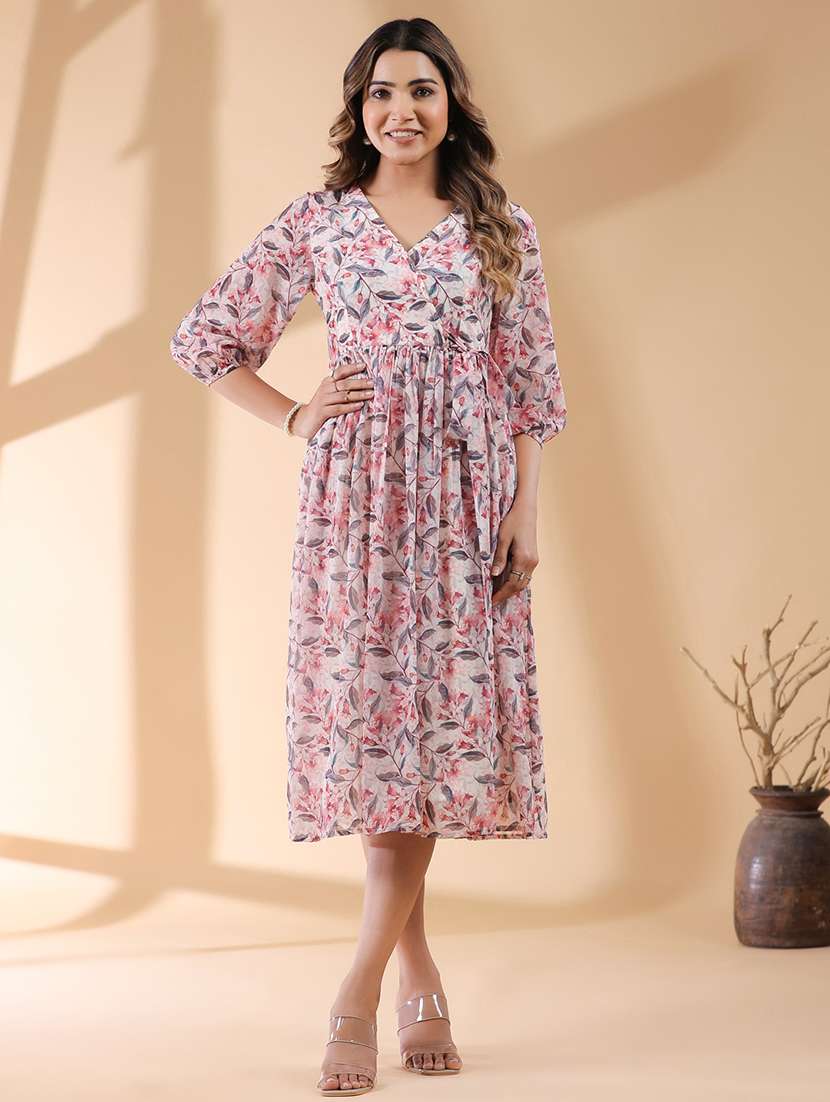 cream georgette wrap dress