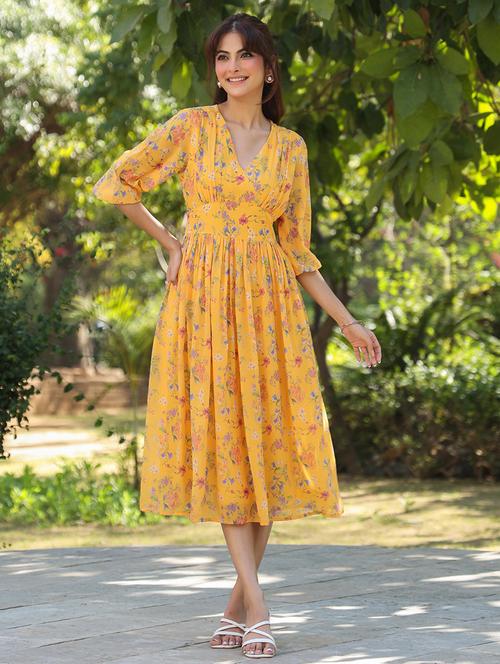 women floral printed a-line dress - 21746655 - Standard Image - 0